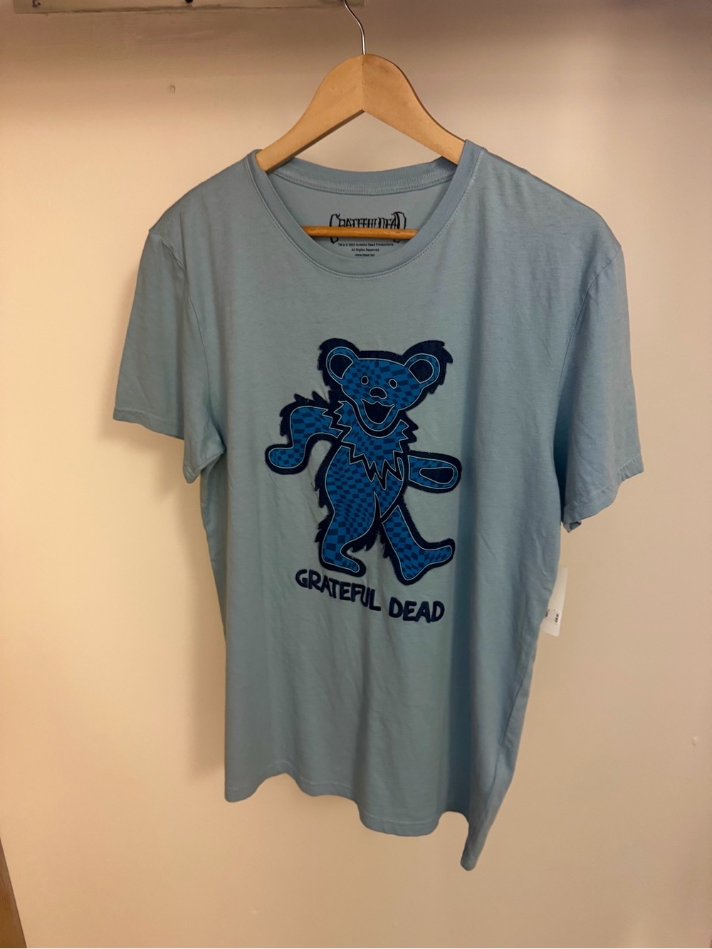 Grateful Dead Lucky Brand Light Blue Tee with Dark Blue Dancing Bear patch NWT
